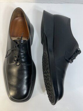 TOD'S Black Leather Oxford Shoes [Mens 8.5US] Lace Up Rubber Platform Sole Men's